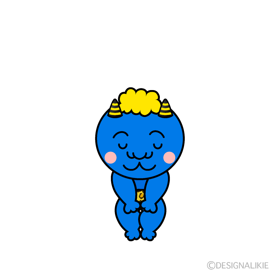 Cute Blue Oni Bowing Clipart
