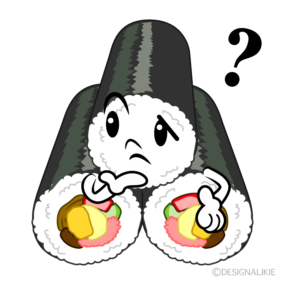 かわいい考える恵方巻きイラスト