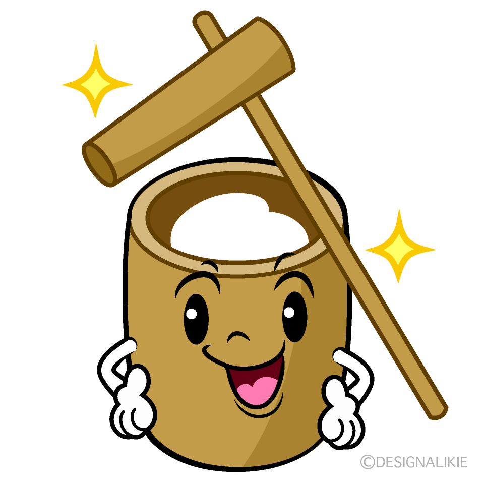 かわいい煌く餅つきイラスト