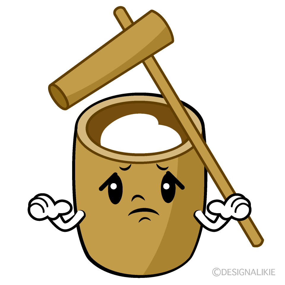かわいい困る餅つきイラスト