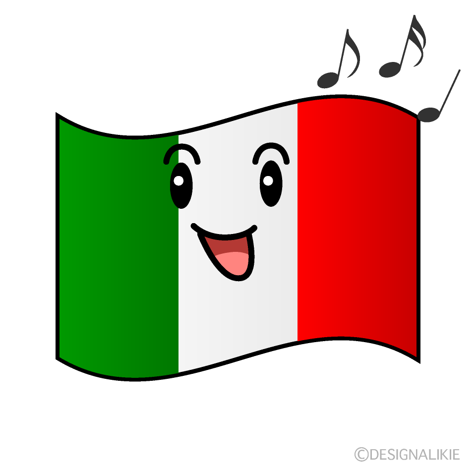 かわいい歌うイタリア国旗イラスト