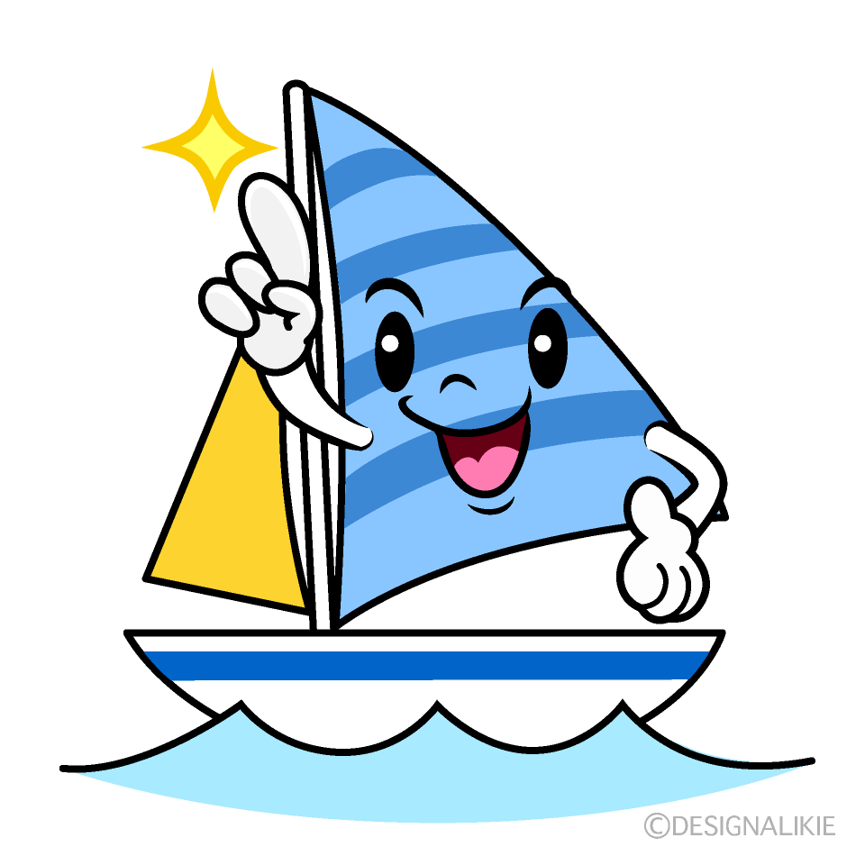 かわいい指差すヨットイラスト
