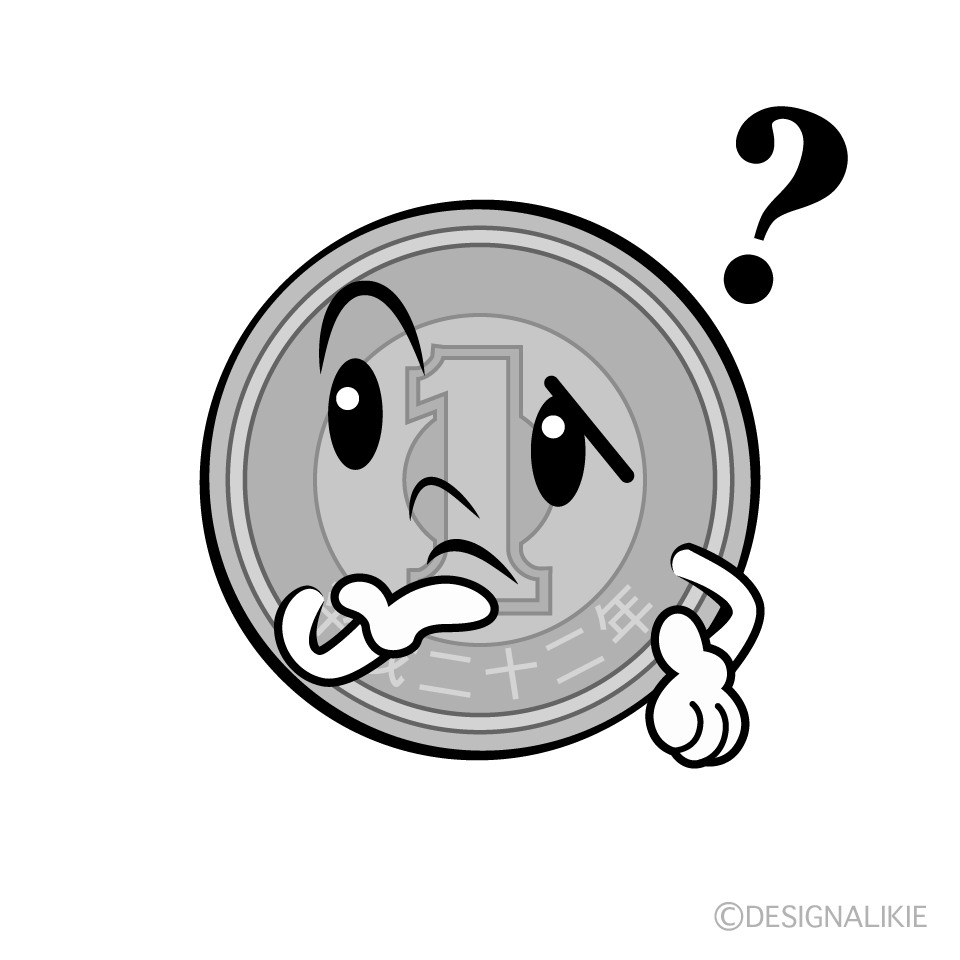 かわいい考える一円玉イラスト
