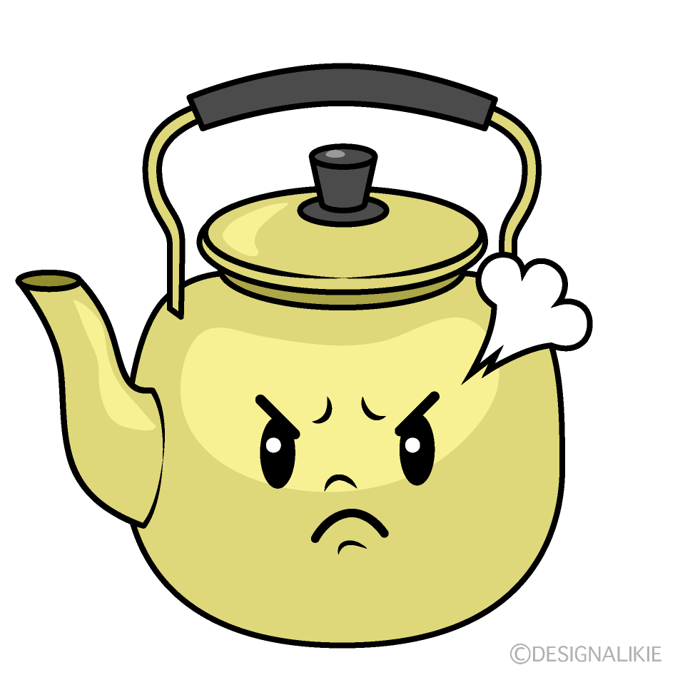 かわいい怒る大きいやかんイラスト