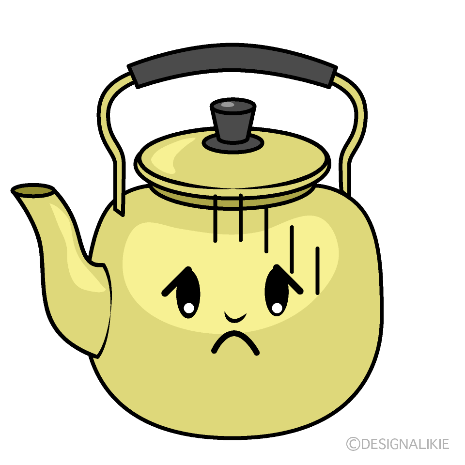 かわいい落ち込む大きいやかんイラスト