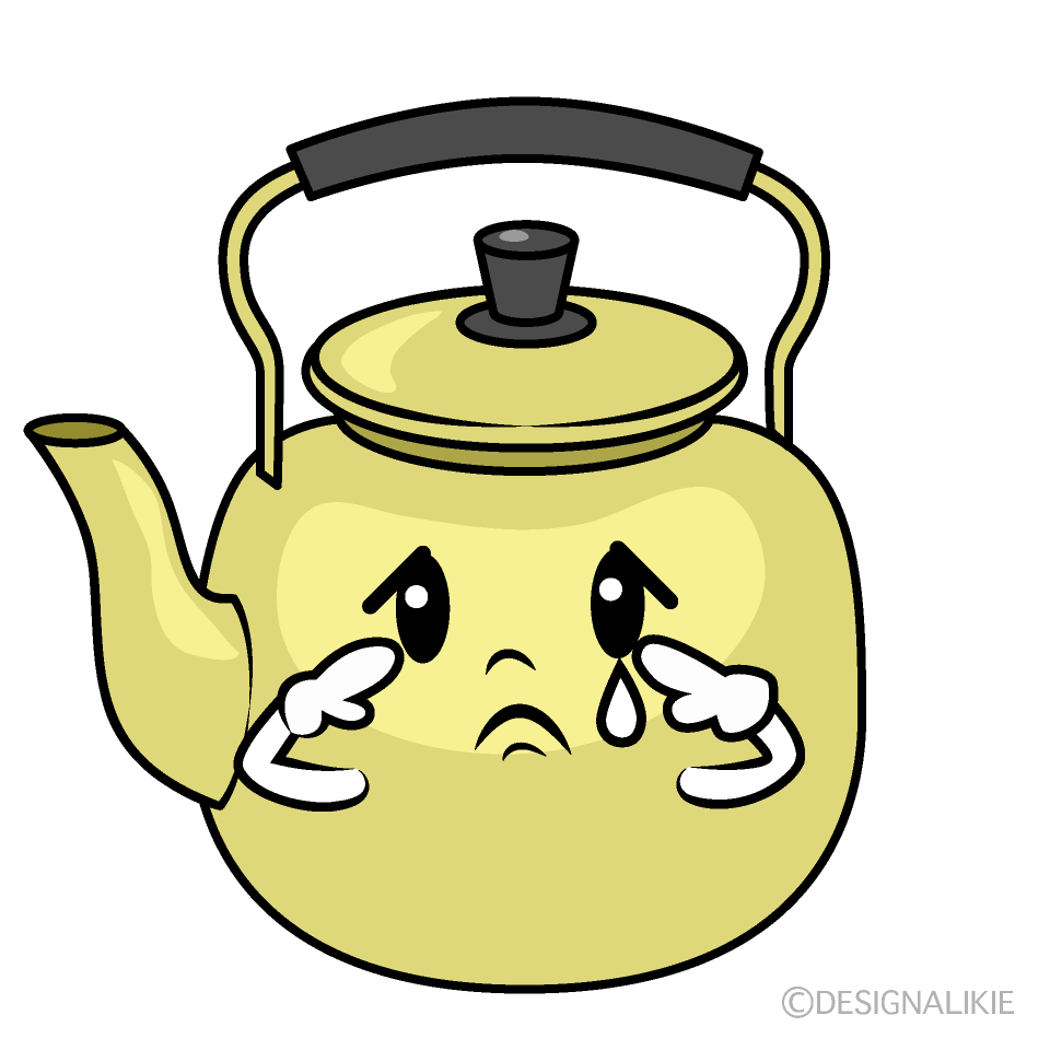 かわいい悲しい大きいやかんイラスト