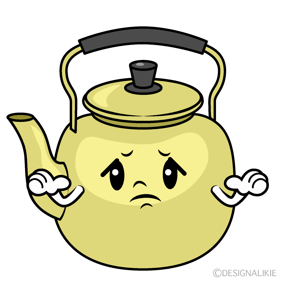 かわいい困る大きいやかんイラスト