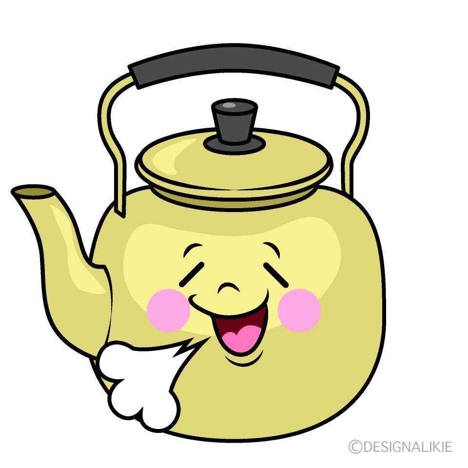 かわいいリラックスする大きいやかんイラスト
