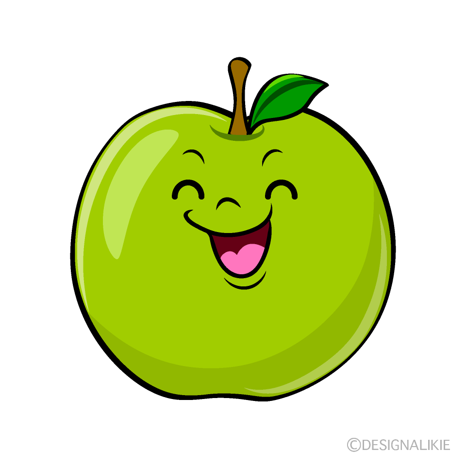 かわいい笑顔の青りんごイラスト