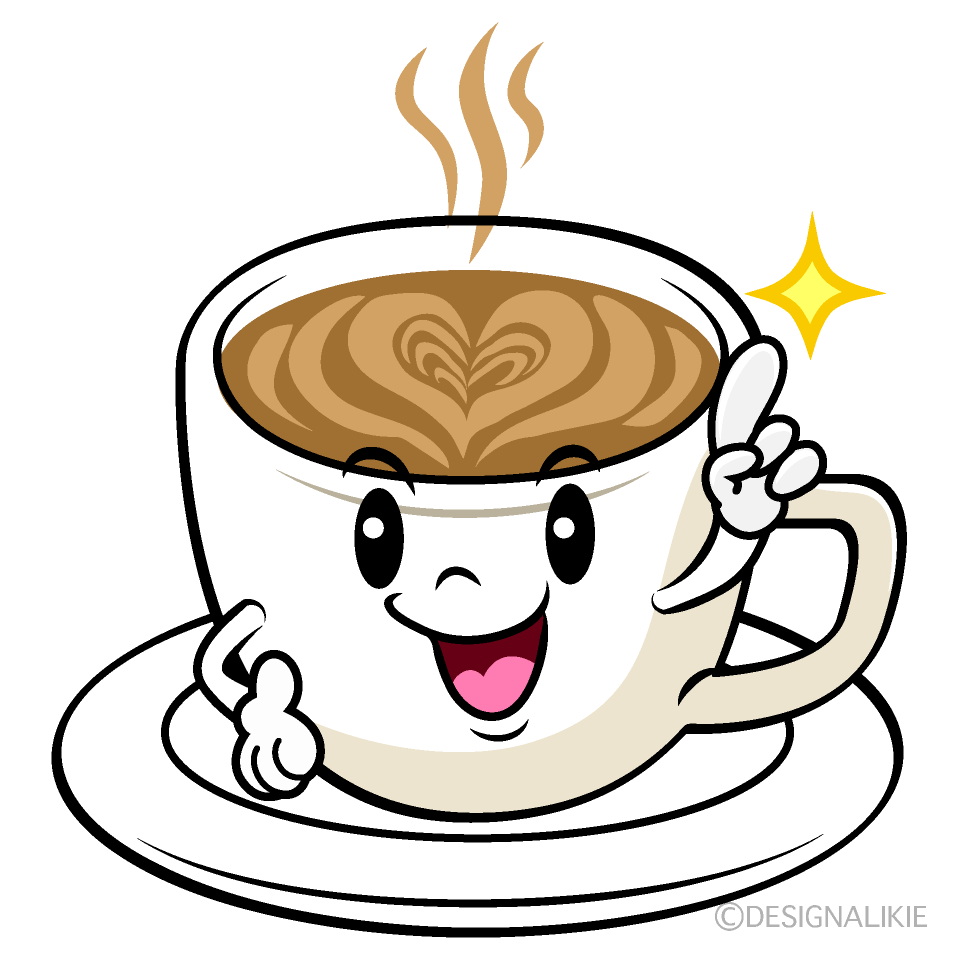かわいい指差すカフェラテイラスト