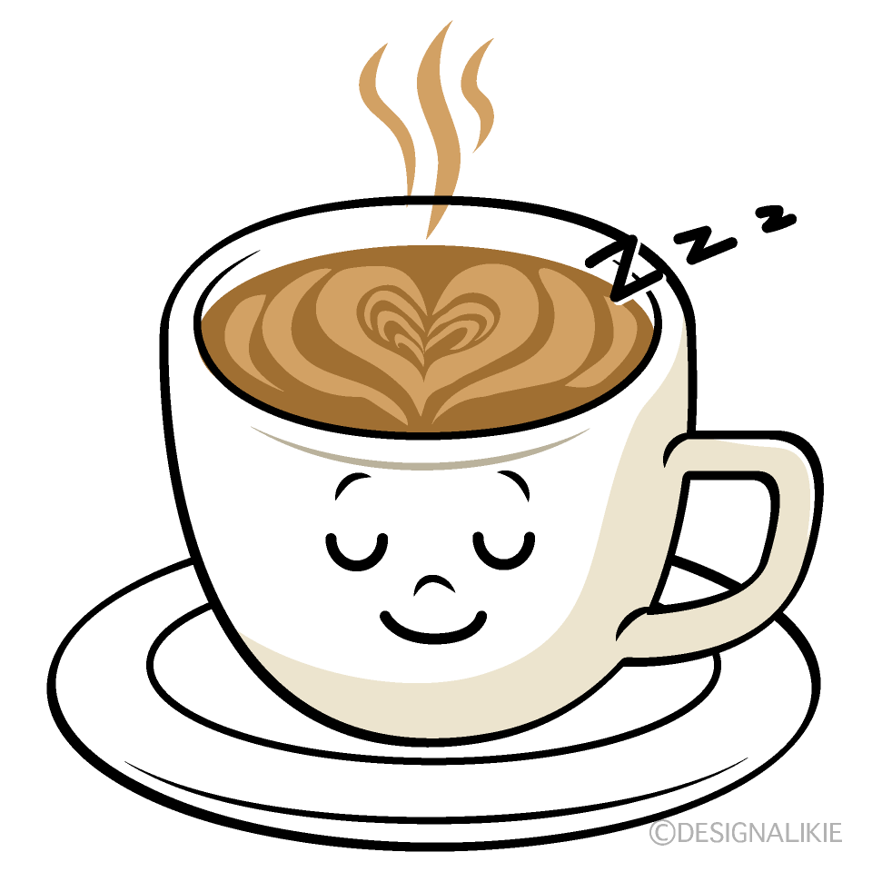 かわいい寝るカフェラテイラスト