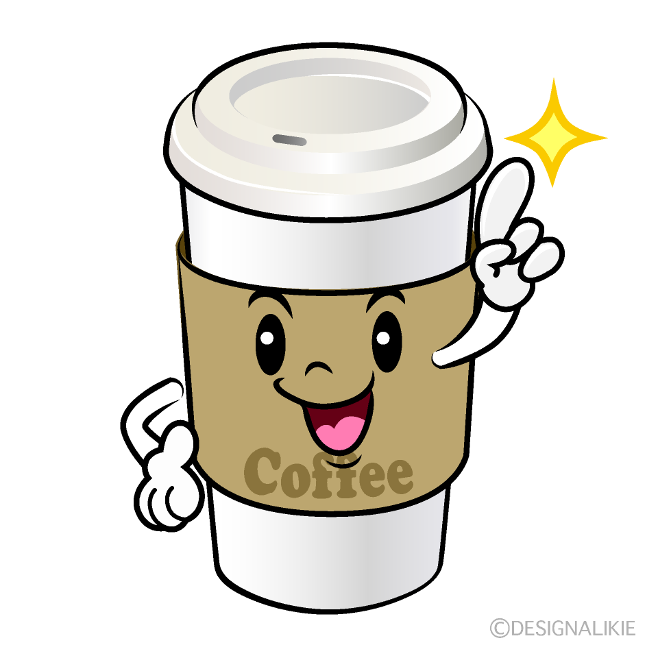 かわいい指差す紙カップコーヒーイラスト