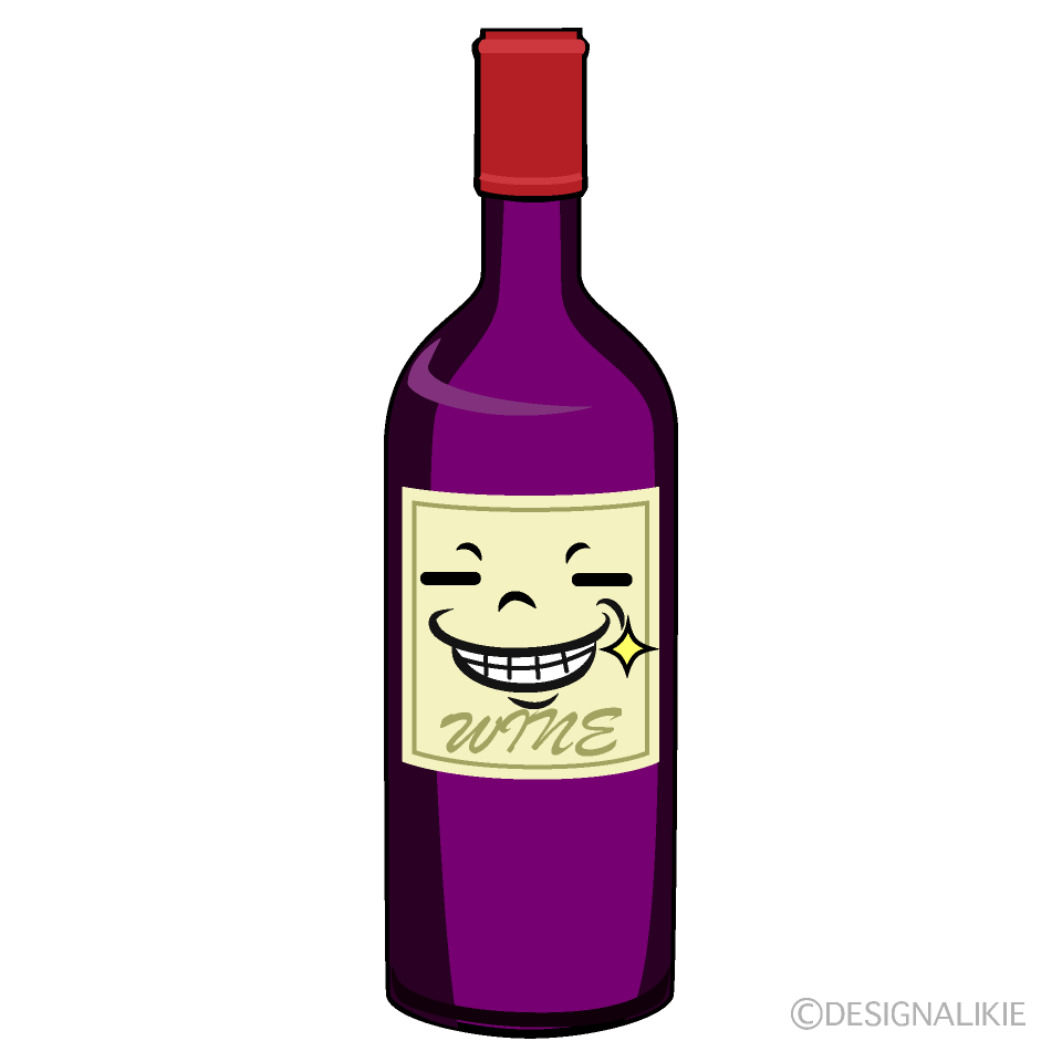 かわいいニヤリのワインボトルイラスト