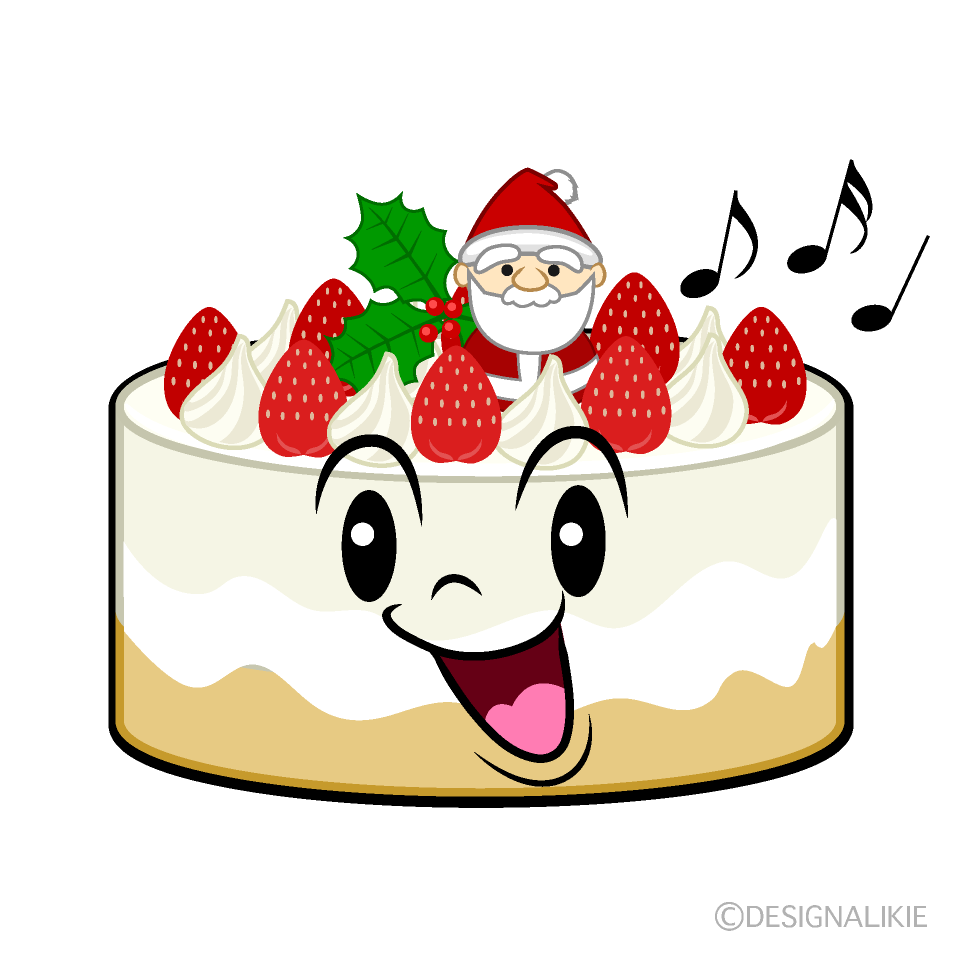 かわいい歌うクリスマスケーキイラスト