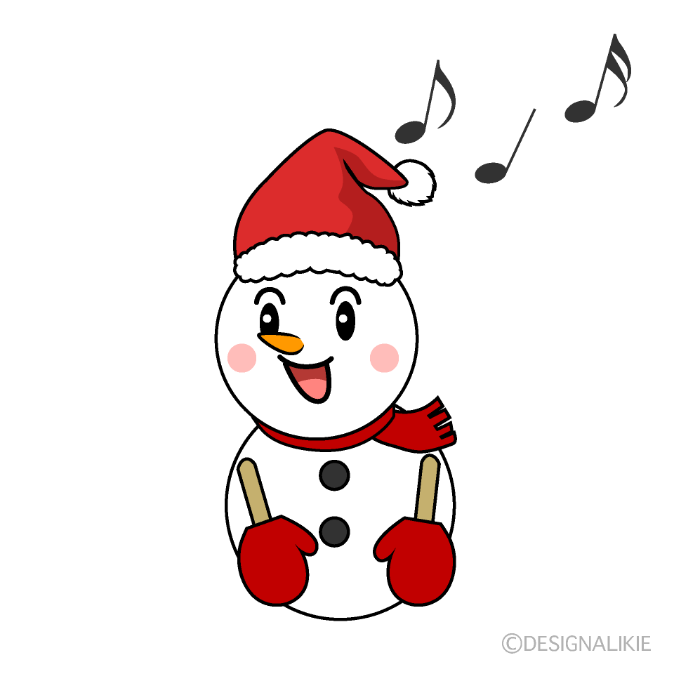 かわいい歌うクリスマス雪だるまイラスト
