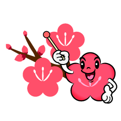 説明する梅の枝